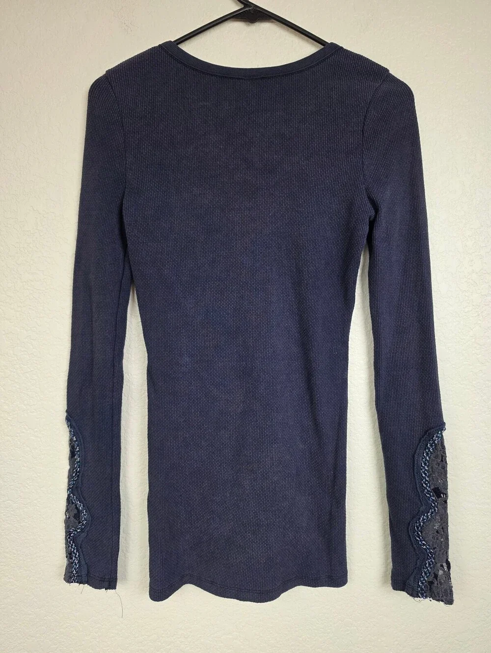 Free People Navy Blue Long Sleeve Scoop Neck Top